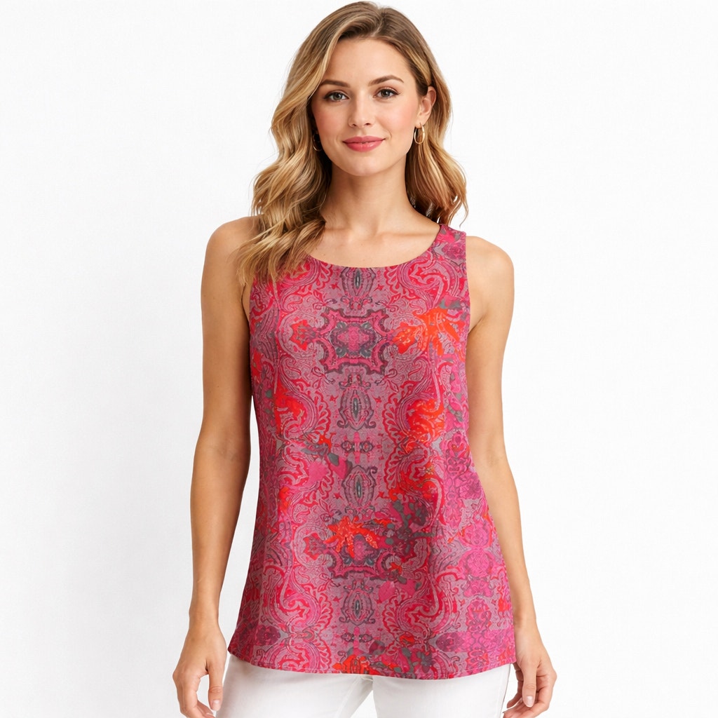 Cabi Pink Pattern Sleeveless Layered Blouse Small Business Casual Spring